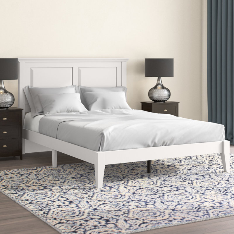 Lit plateforme en bois massif Markovich, Double, Blanc