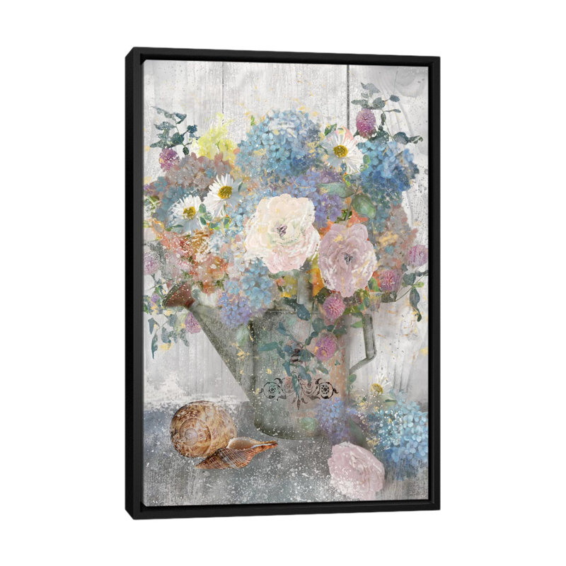 Seau de fleurs II - impression sur toile tendue, H 26 po x l 18 po x P 1,5 po, Toile encadrée noire, Pas de tapis