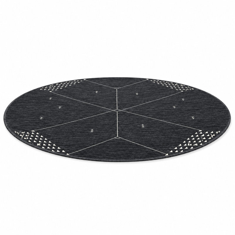 Tomblin Hand Knotted Loom Wool Eco-Friendly Area Rugs - Round Shape, Charcoal Color, Geometric Modern Design, High Pile Thick Handmade Anti Skid Area Rugs for Living Room, Bed Room