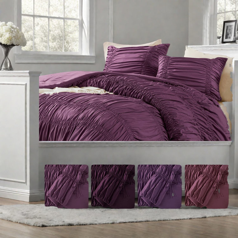 Romantic Ruched Bedding Sets, Microfiber King Size, French Country Style All-season Comfort
