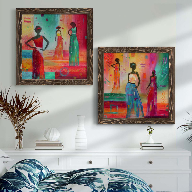 Strikse A Pose I - Ensemble de 2 peintures sur toile encadrées, H 20 po x l 40 po x P 1,5 po, Encadré de bois de noyer