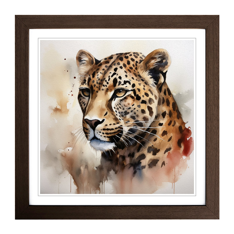 Leopard Watercolour No.2 - Framed Print, Walnut
