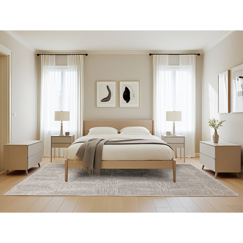 Tapis gris / beige à motif géométrique, Rectangle 5 pi x 8 pi
