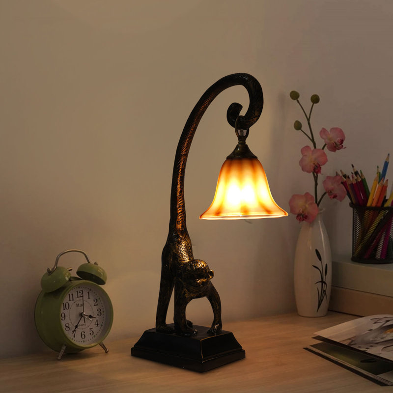 23.2” Retro Monkey Bedside Table Lamp Left/Right, Light Orange/Red/Beige