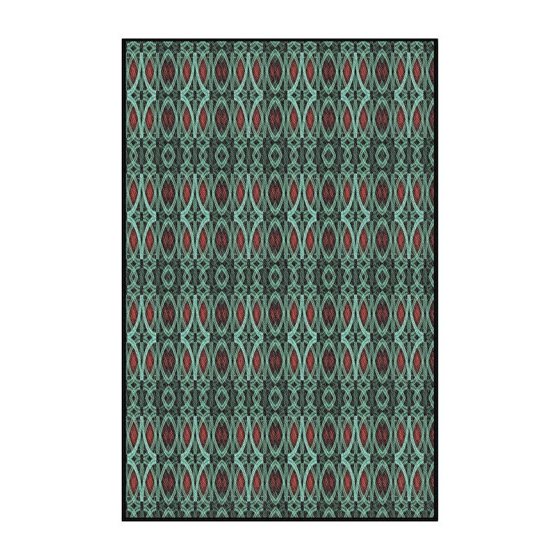 Tapis vert/rouge tissé à la machine, Rectangle 5 pi x 7 pi