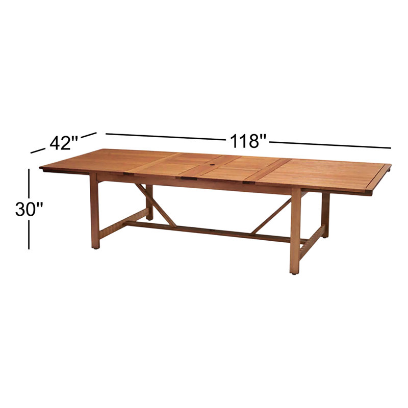 Alyisa Rectangular Eucalyptus Extendable Outdoor Dining Table, Dark Brown
