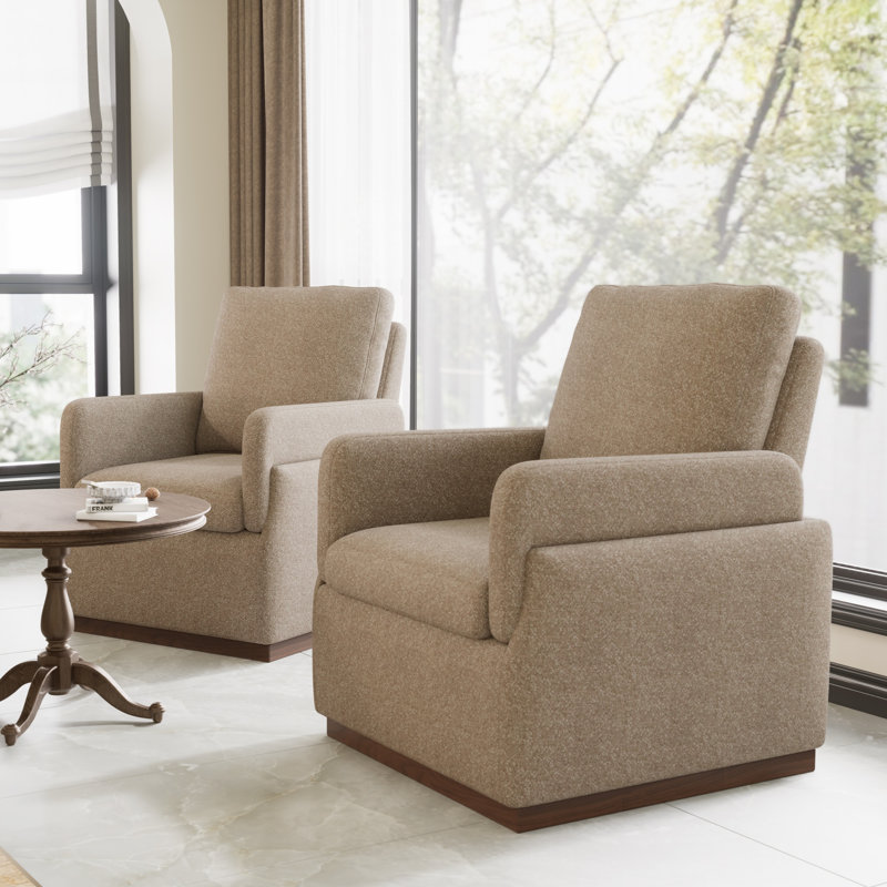 Fauteuil club moderne rembourré, fauteuil en tissu Boucle, fauteuil de salon avec base en bois massif, Café