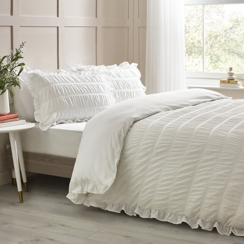 Seersucker Frill Duvet Cover Set, Single Duvet Cover + 1 Standard Pillowcase, White