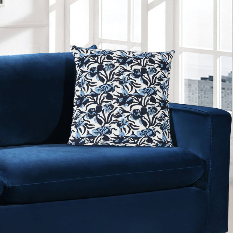 Housse de coussin Eldana, Housse de coussin seulement - sans coussin, Bleu / noir / blanc