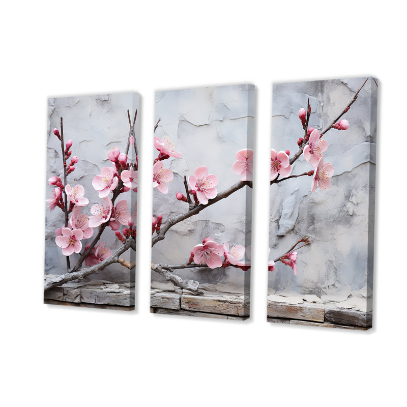 Fleurs de cerisier rose fin de l'hiver - art mural cerisier en fleurs, H 28 po x l 36 po, Toile tendue