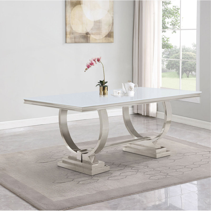 Rectangular Glass Top Dining Table, White