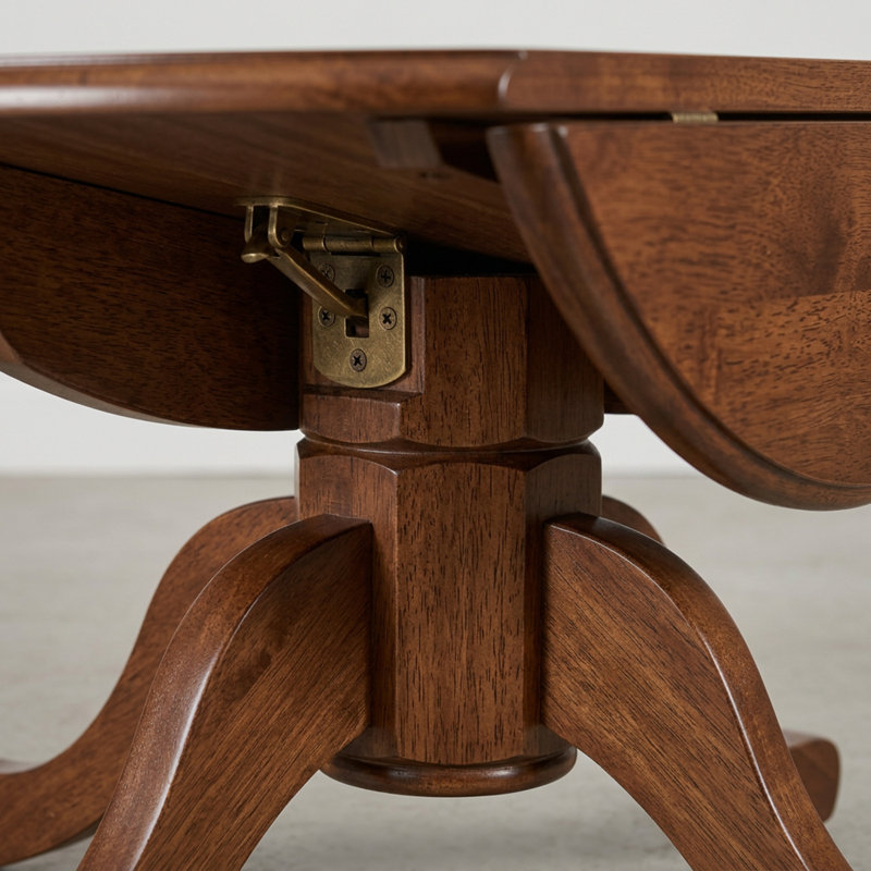 Ensemble de table de salle à manger ronde en chêne massif fini acajou avec 2 rallonges et 2 chaises à dossier échelle avec assise en bois
