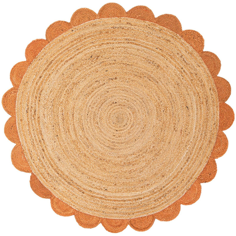 Tapis contemporain de couleur naturelle et terre cuite, Rond 5 pi 1 po