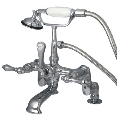 Hot Springs Triple Handle Deck Mounted Clawfoot Tub Faucet with Handshower