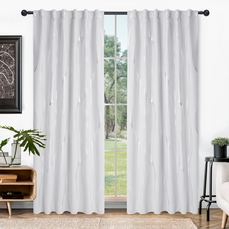 Cirila Back Tab Rod Pocket Silver Wave Curtain Panels, 52" W x 90" L, White