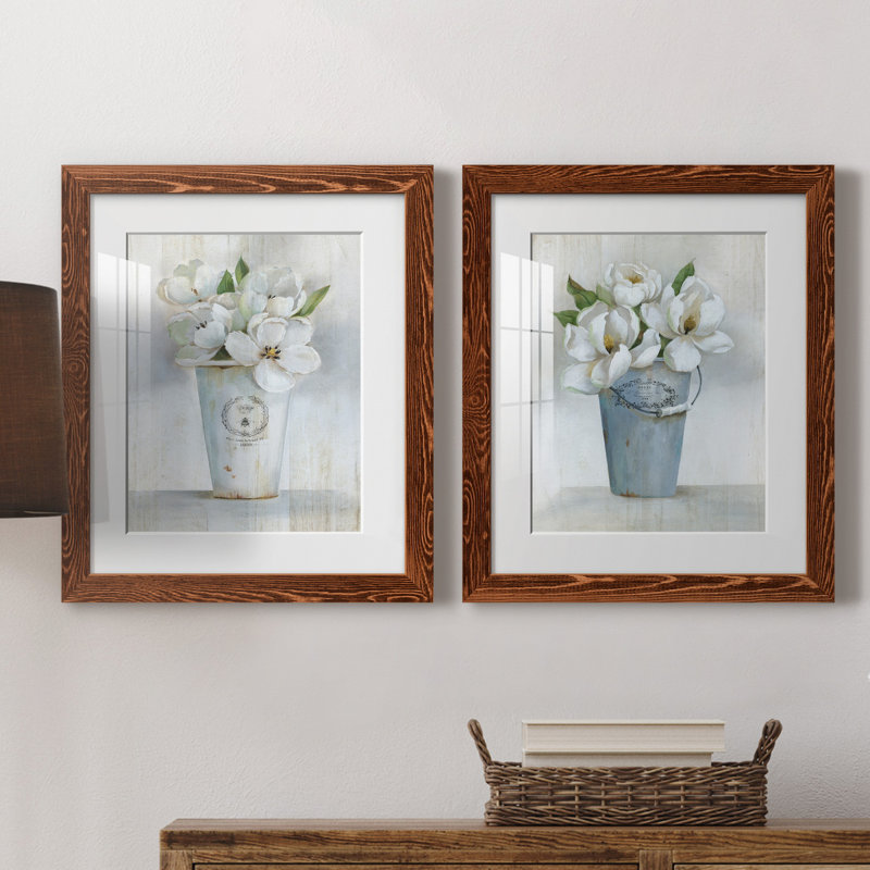 Fleuriste Francais I - ensemble de 2 reproductions d'art, H 24 po x l 36 po x P 1,5 po, Papier avec cadre érable, Blanc