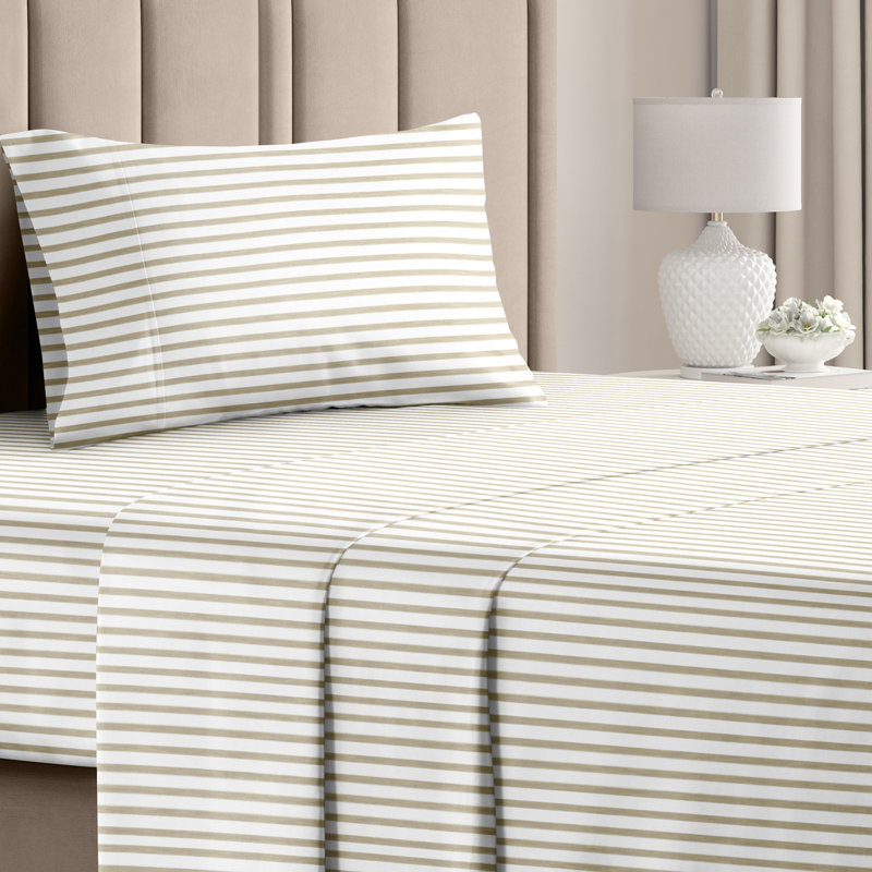 Striped Sheet Set, Cooling Bed Sheets, Soft & Wrinkle Free, Breathable Bedding, Warm Beige Stripe