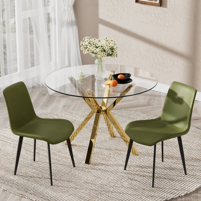 Ensemble de salle à manger Modern, 3 Pieces: Table, 2 Chairs, Green, Gold