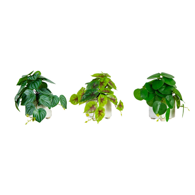 8 po Verts mélangés artificiels en pot - Ensemble de 3