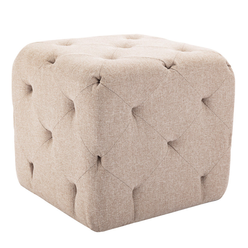 19-Inch Square Tufted Ottoman Footstool, Upholstered Cube Pouf With Button Tufting For Living Room, Bedroom (Multiple Fabrics)