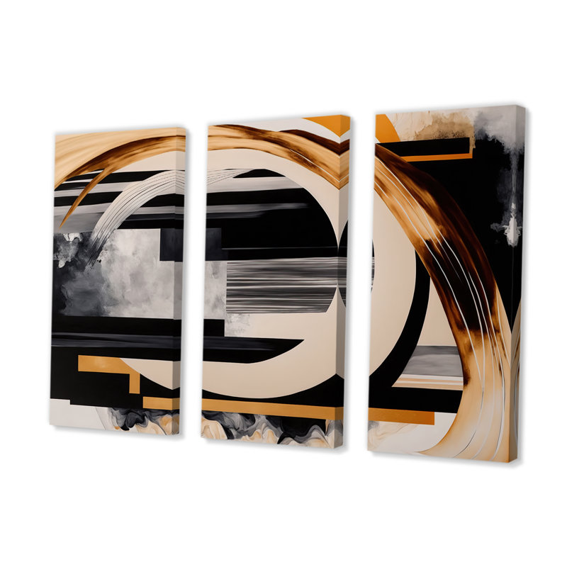 Gold Touch Art Deco I - ensemble d'art mural moderne sur toile, H 28 po x l 36 po x P 1 po, Toile tendue
