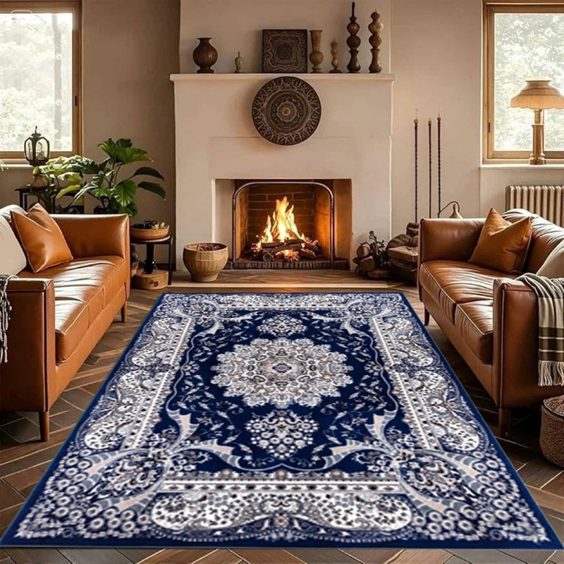 Geometric Indoor / Outdoor Area Rug, Blue, Runner 80 x 300 cm