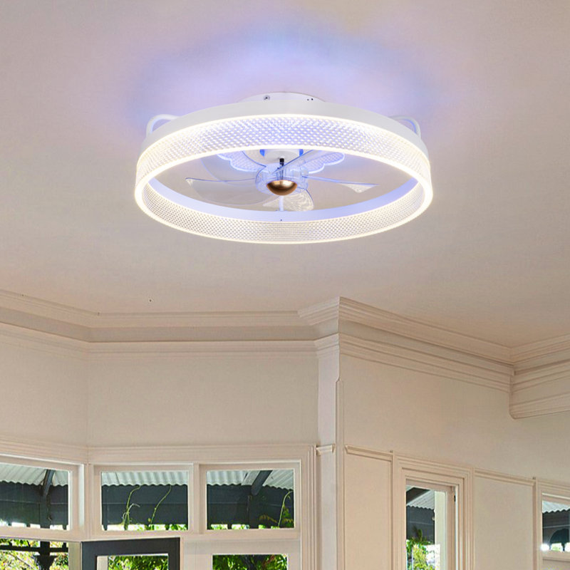 Flush Mount Dimmable Ceiling Fan with LED Lights, White