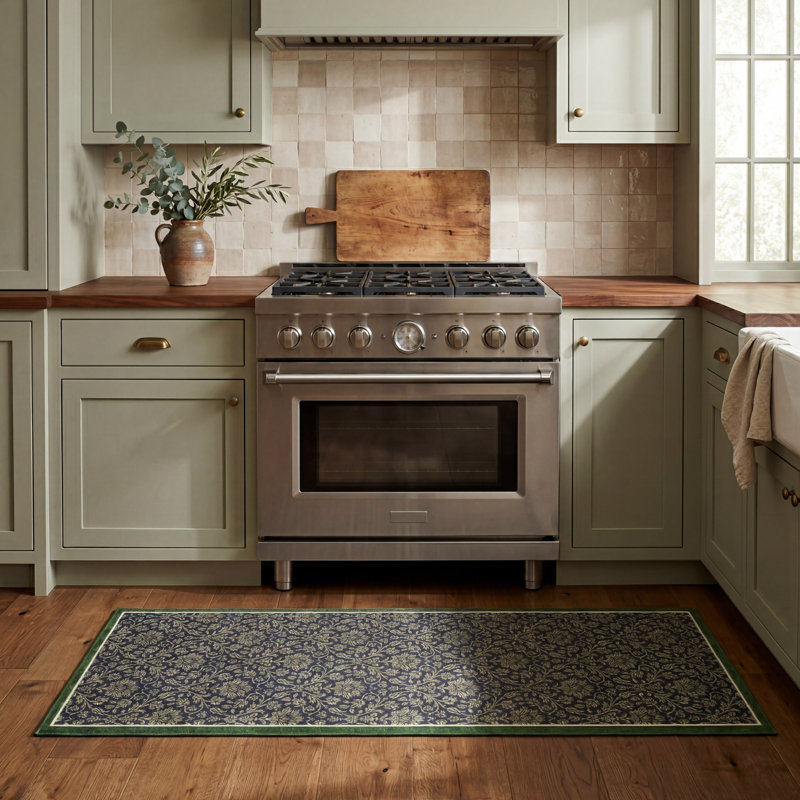 Laura Ashley Annecy Imagine Printed Chenille Washable Rugs, 24" x 72", Navy Multi