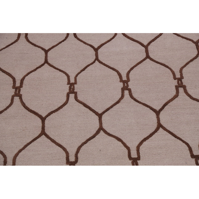 Tapis beige / brun en laine touffeté à la main à motif géométrique