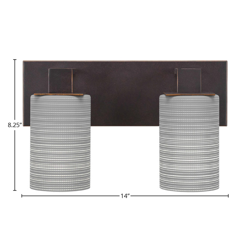Barre d'éclairage de salle de bain 2 lumières Quattrucci Apollo avec verre de 4 po, Granit foncé, Gris
