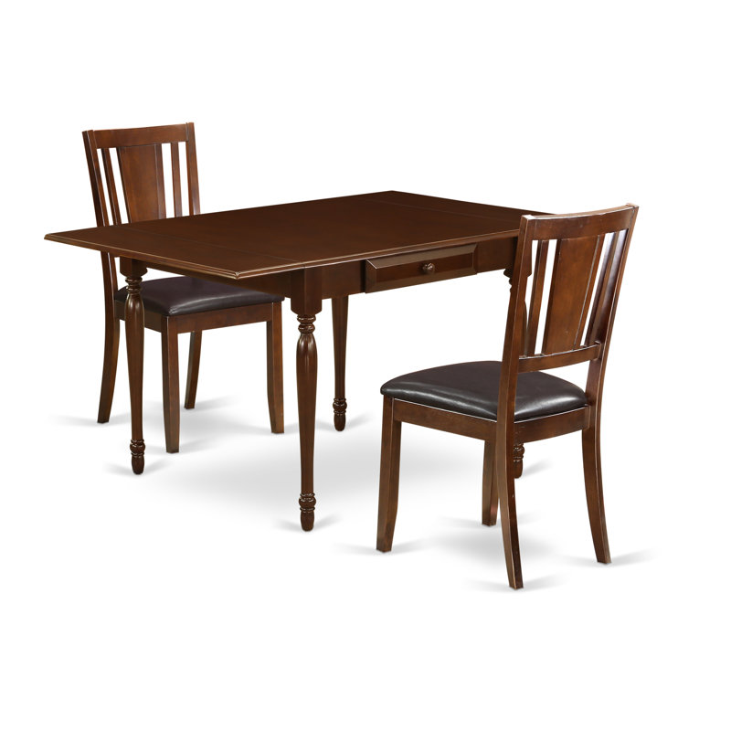 Ensemble de table de salle à manger 3 pièces pour petits espaces comprenant une table de salle à manger rectangulaire avec Dropleaf et 2 chaises rembourrées en similicuir, acajou