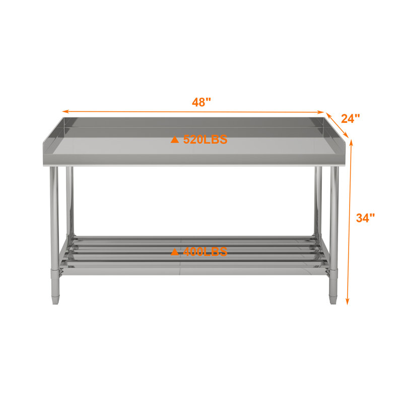 Stainless Steel Work Table, Commercial Kitchen Prep Table with Backsplash & Adjustable Shelf