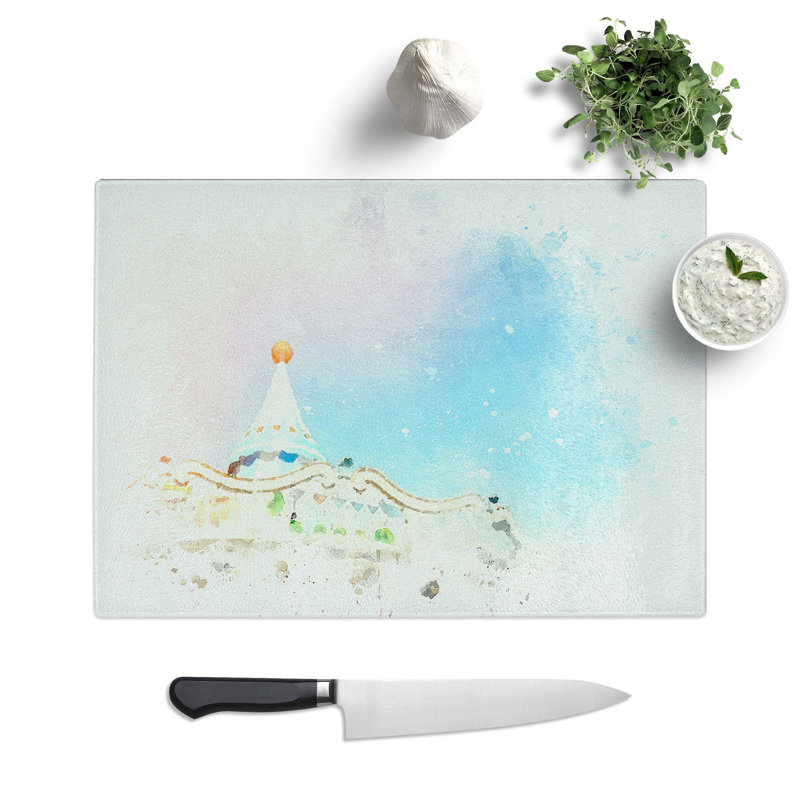 Tempered Glass Vintage Carousel in Abstract Chopping Board, 28.5 cm W x 20 cm L