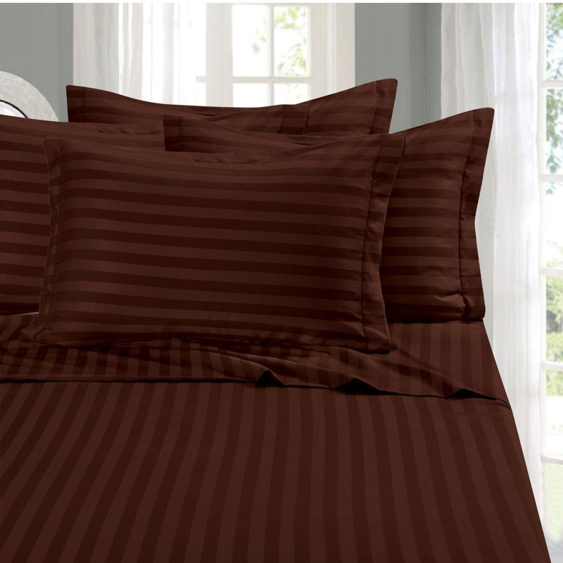Elegant Comfort 6-Piece Damask Stripe Bed Sheet Set, 1500 Thread Count Microfiber, Wrinkle-Resistant, Brown, Full
