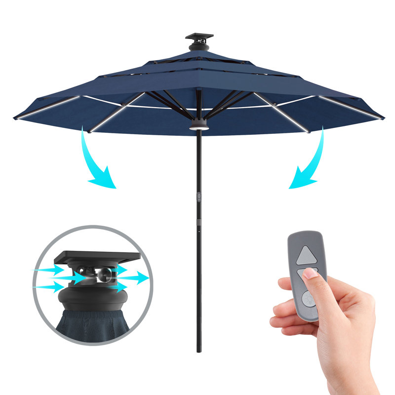 Pasticallo Paramount Series Smart Umbrella With Remote, Wind Sensor, Solar Panel, Led Center Lighting, Removeable Led Lighting Strip, Sunbrella Spectrum