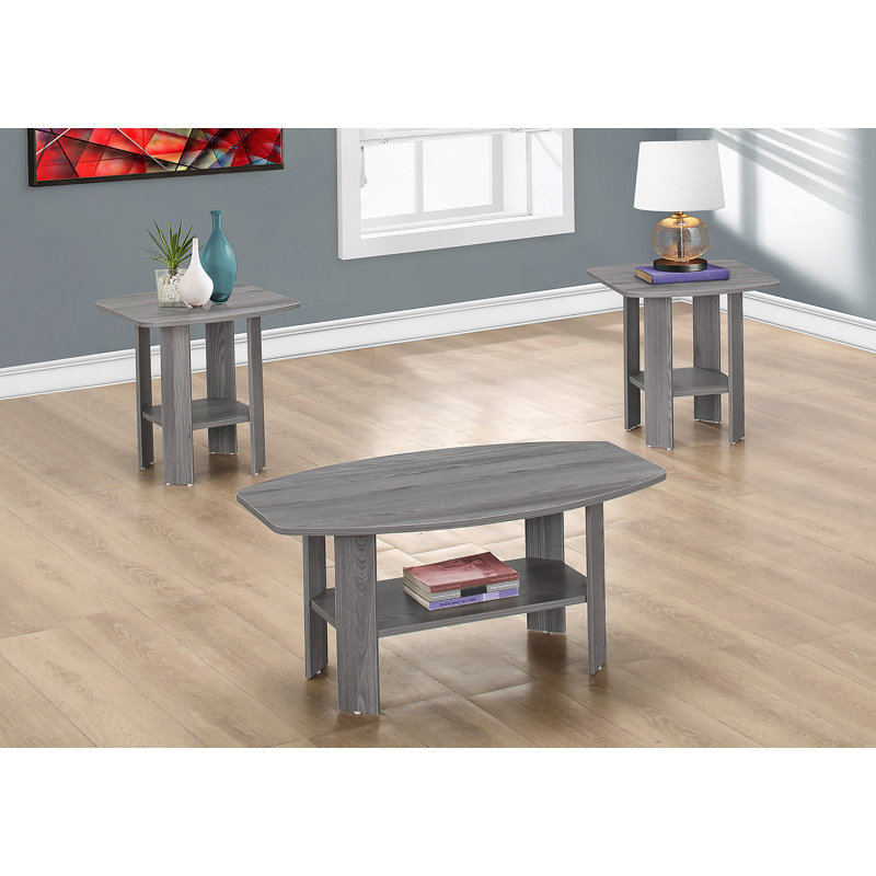 Ensemble de table, ensemble de 3 pièces, café, bout, côté, décor, salon, stratifié gris, transitionnel, Gris