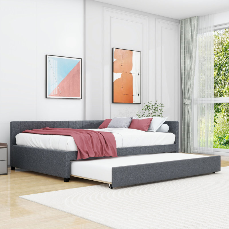 Canapé-lit rembourré avec couchette, Gris, Lit double