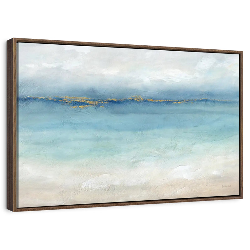 Paysage de mer sereine, 25 po x 17 po, Cadre flottant noyer