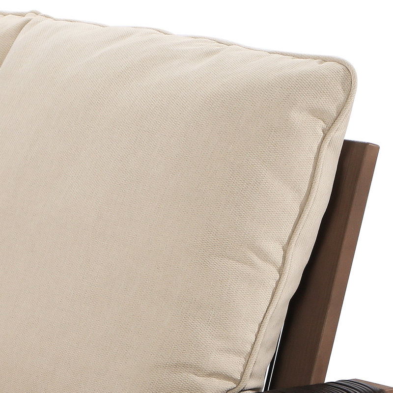 Wood Patio Sofa With Cushions, Beige