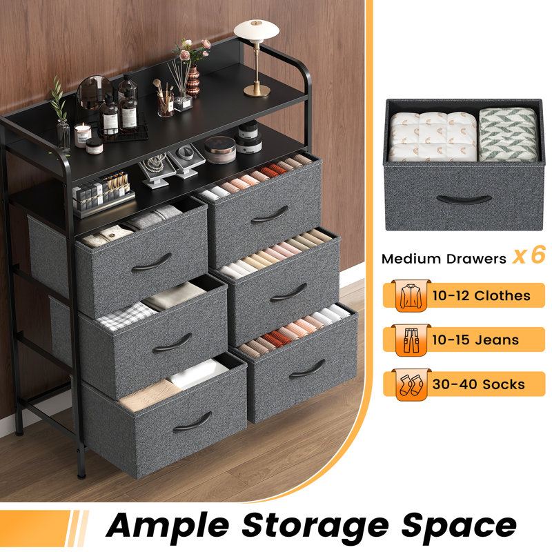 Metal 30cm W 6 - Drawer Chest of Drawers, Deep Gray
