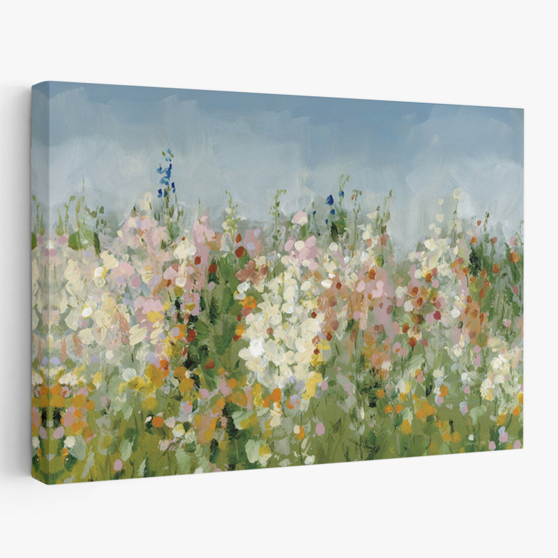 Art sur fond bleu et floral, H 16 po x l 24 po