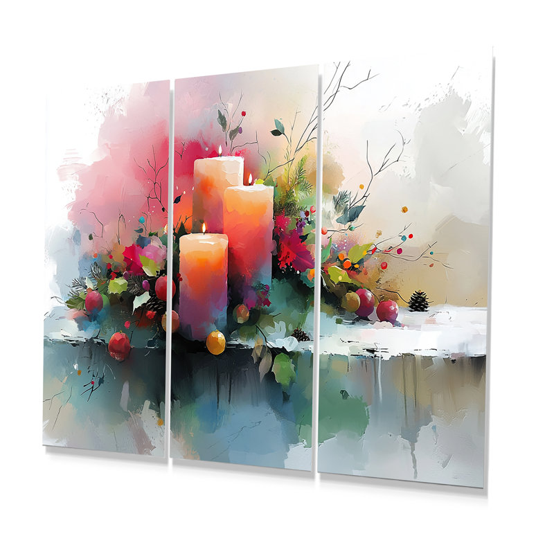 Ensemble de salon de Noël rose et orange Glow I - Christmas Wall Art, Métal métal, H 28 po x l 36 po x P 1 po