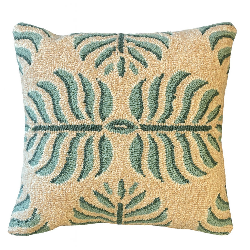 Coussin Geo Palm crème 18 x 18, Crème/bleu