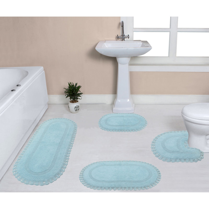 Tapis de bain réversible 100% coton lavable à la machine Hampton (ensemble de 4), Aigue-marine