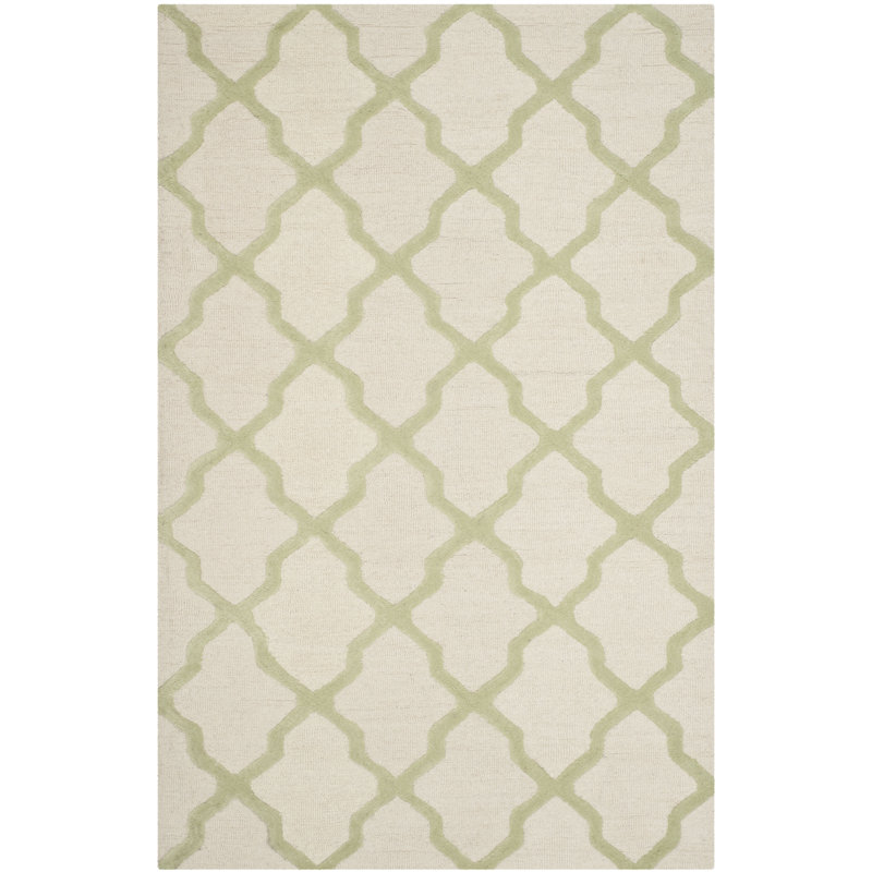 Cannen Hand Tufted Wool Geometric Rug, Rectangle 8' x 10', Ivory/Light Green