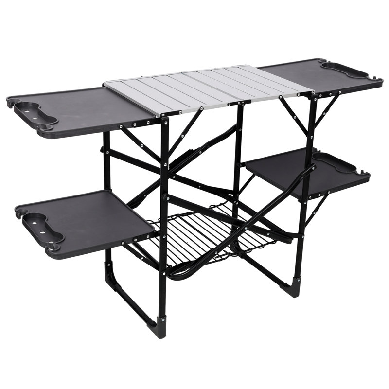 Table de camping pliable - Aluminium - 1 pièce - Table de camping - 154 lb avec plateaux latéraux et crochets