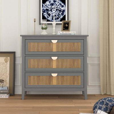 3 Drawer Cabinet,Natural Rattan,American Furniture,Suitable For Bedroom, Living Room, Study by Bayou Breeze