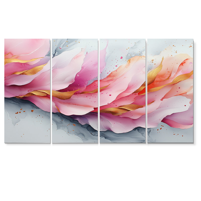 Or rose élégant veines de pétales de fleurs II - art mural fleurs - art mural moderne pour le salon, H 28 po x l 48 po, 4