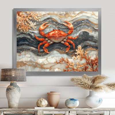 Aquarium bleu et blanc avec grand crabe I - Art mural grand crabe