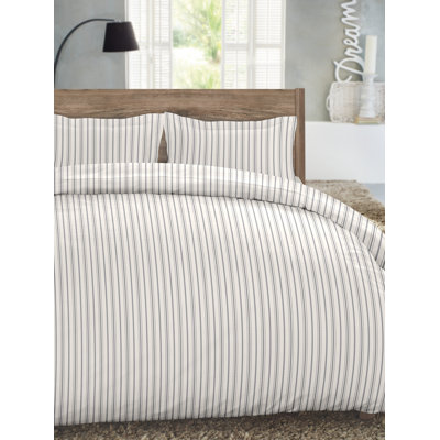 White-Grey Stripe Flannel Striped Coverlet